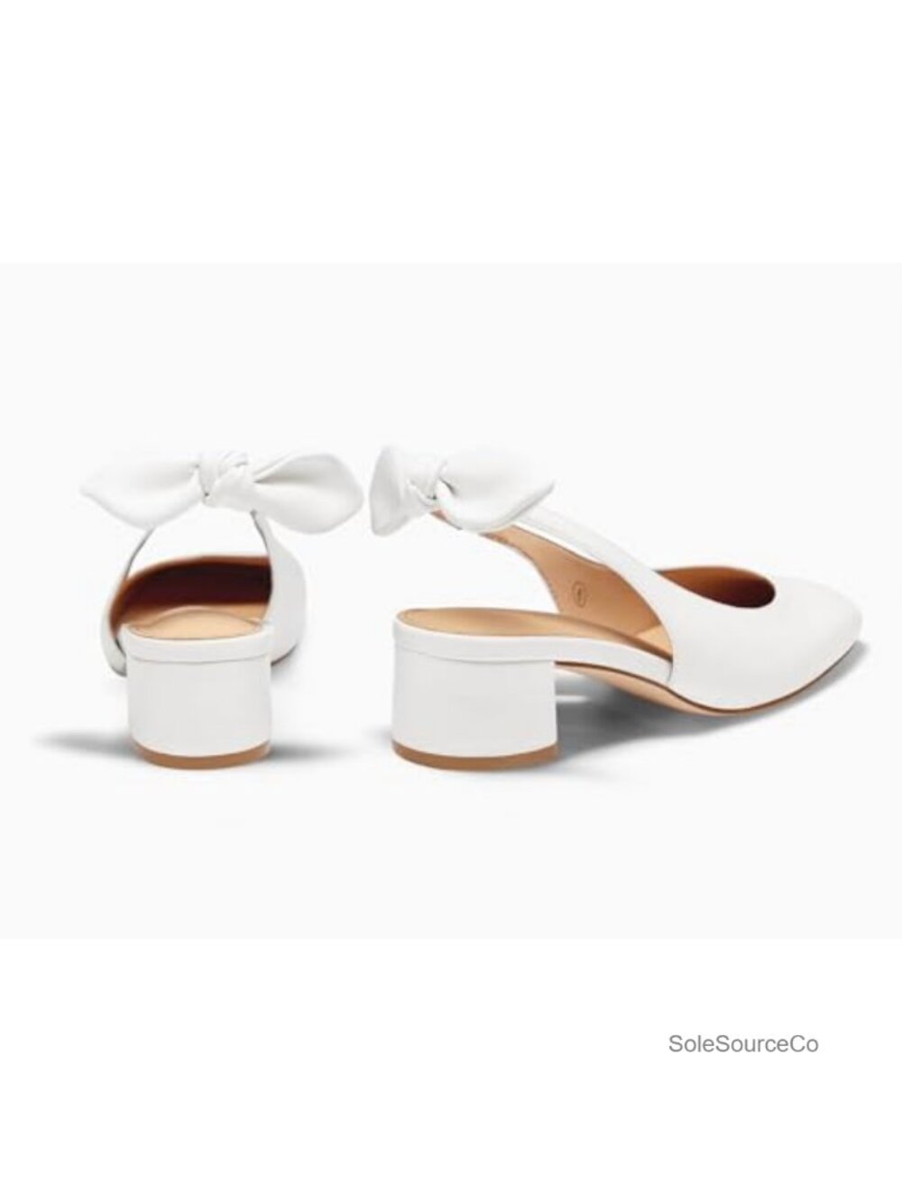 Slingback Bow Pumps, Chunky Low Heel Dress Shoes for Women Wedding Party - Picture 5 of 6